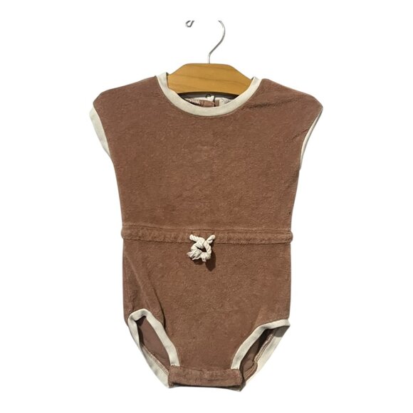 QUINCY MAE Terry Retro Romper in Terracotta 12-18 Months - Picture 2 of 6